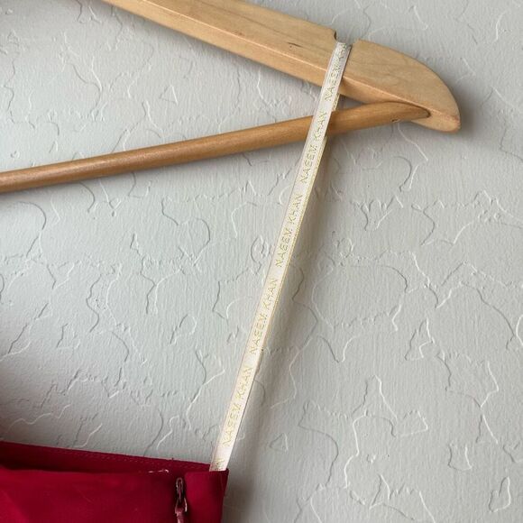 Naeem Khan Red 100% Silk Draped One-Shoulder Braided Waist Chiffon Gown Size 4 - Picture 8 of 13